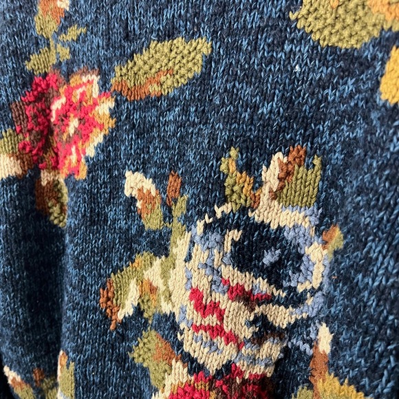 Liz Claiborne Lizwear Womens Floral Rose Chunky Knit Sweater Blue Cropped Large - Picture 6 of 8